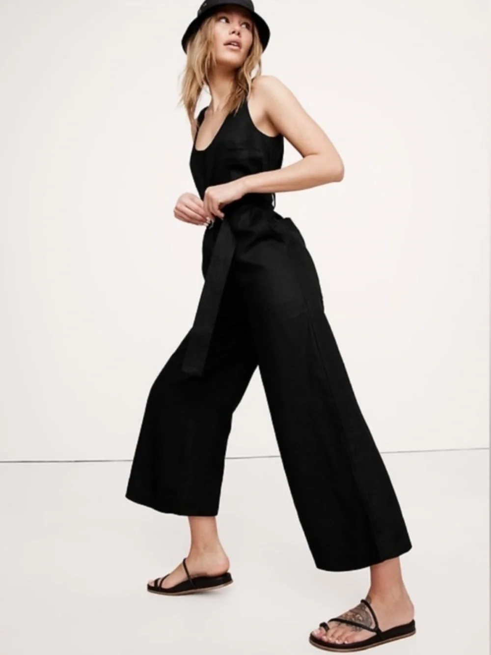 NWT! Banana Republic Black Linen Belted Wide-Leg Jumpsuit